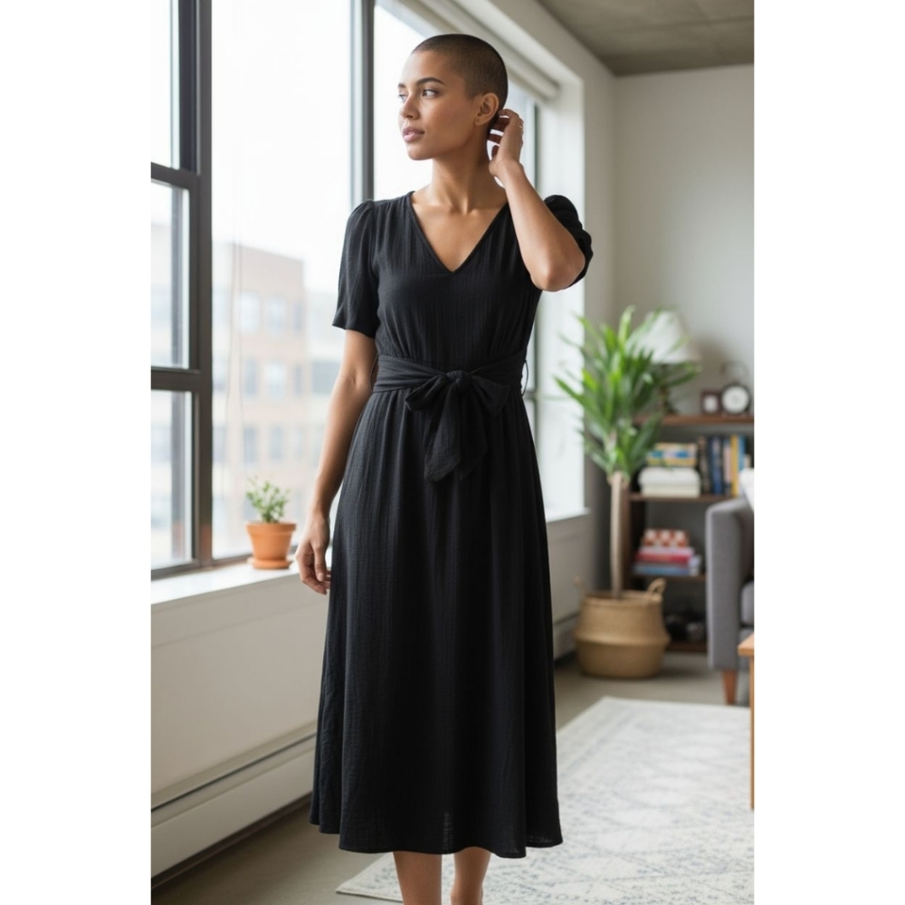 Calvin Klein Elegant Black Dress Tie Front Or Back